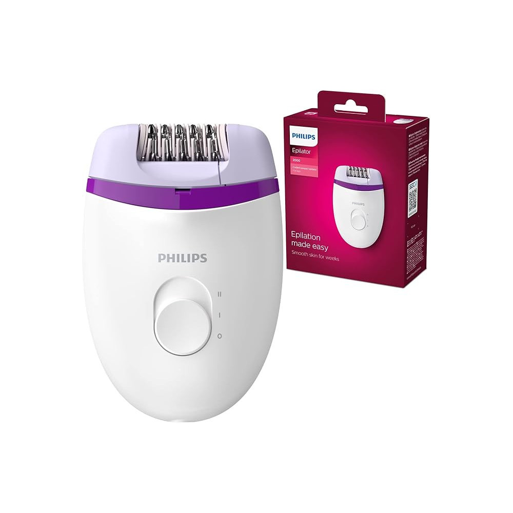 Philips 2000 Series Corded Compact Epilator, White, BRE225/01