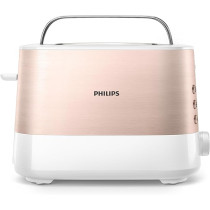 Philips Viva Collection Toaster With Built In Bun Warmer, Rose Gold, White, HD2637/11
