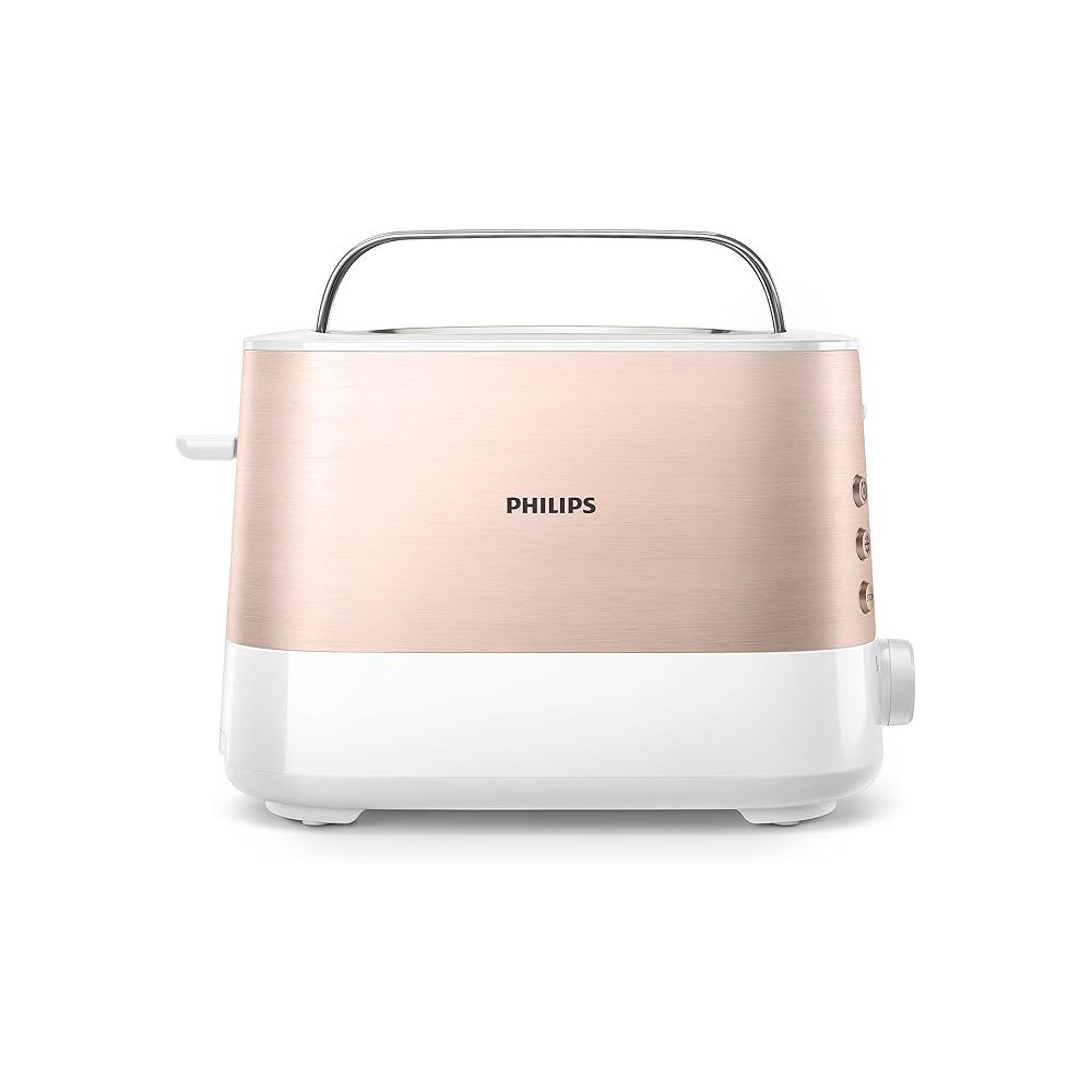 Philips Viva Collection Toaster With Built In Bun Warmer, Rose Gold, White, HD2637/11