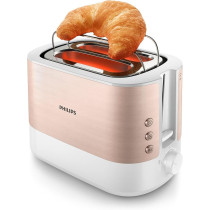Philips Viva Collection Toaster With Built In Bun Warmer, Rose Gold, White, HD2637/11
