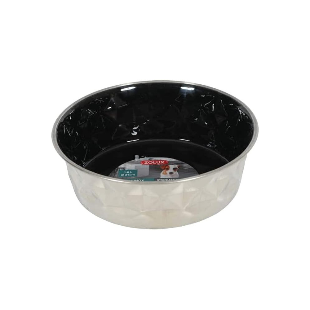 Zolux Diamonds Stainless Non-Slip Dog Bowls, Black, 1.8 Litre