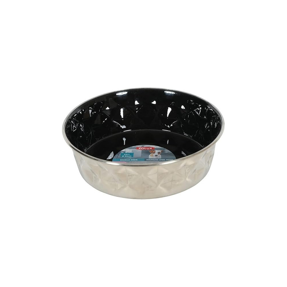 Zolux Diamonds Stainless Non-Slip Dog Bowls, Black, 2.6 Litre