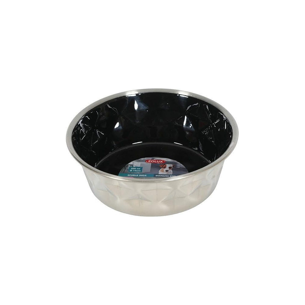 Zolux Diamonds Stainless Non-Slip Dog Bowls, Black, 550 Ml
