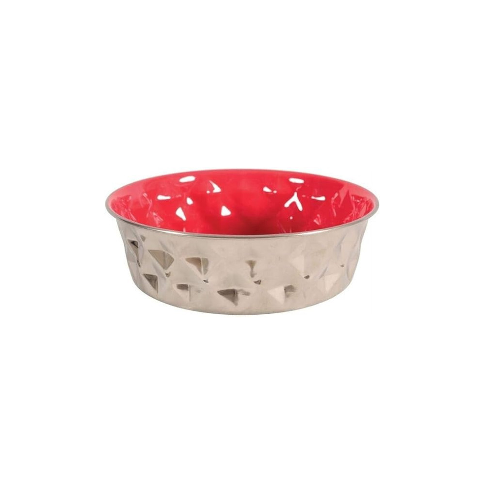 Zolux Diamonds Stainless Non-Slip Dog Bowls, Red, 2.6 Litre