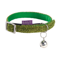 Bobby Disco Cat Collar Adjustable Glittering Nylon With Bell, Green, XS