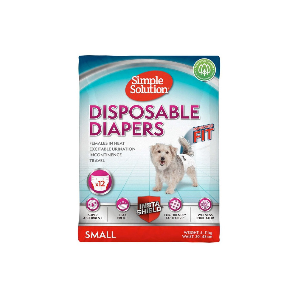 Simple Solution Small Disposable Dog Diapers, 12 Pieces