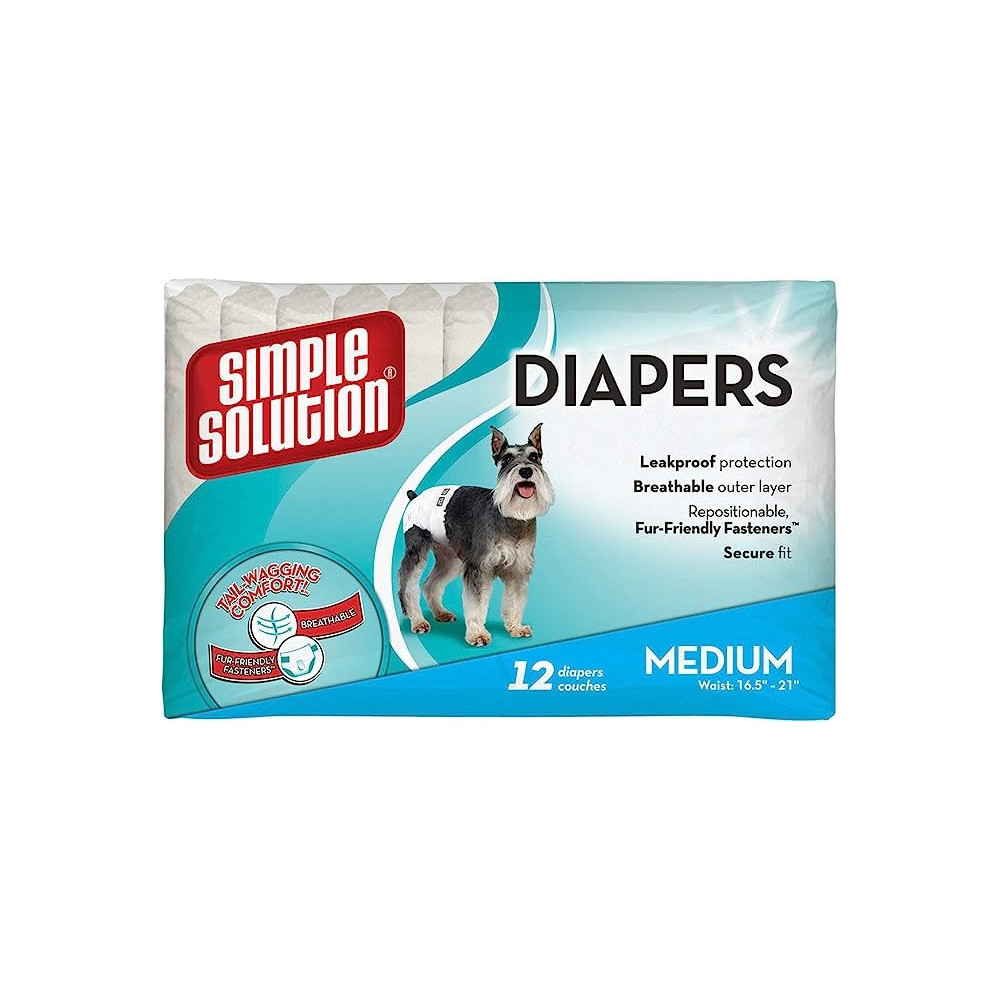 Simple Solution Medium Disposable Dog Diapers, Pack Of 12