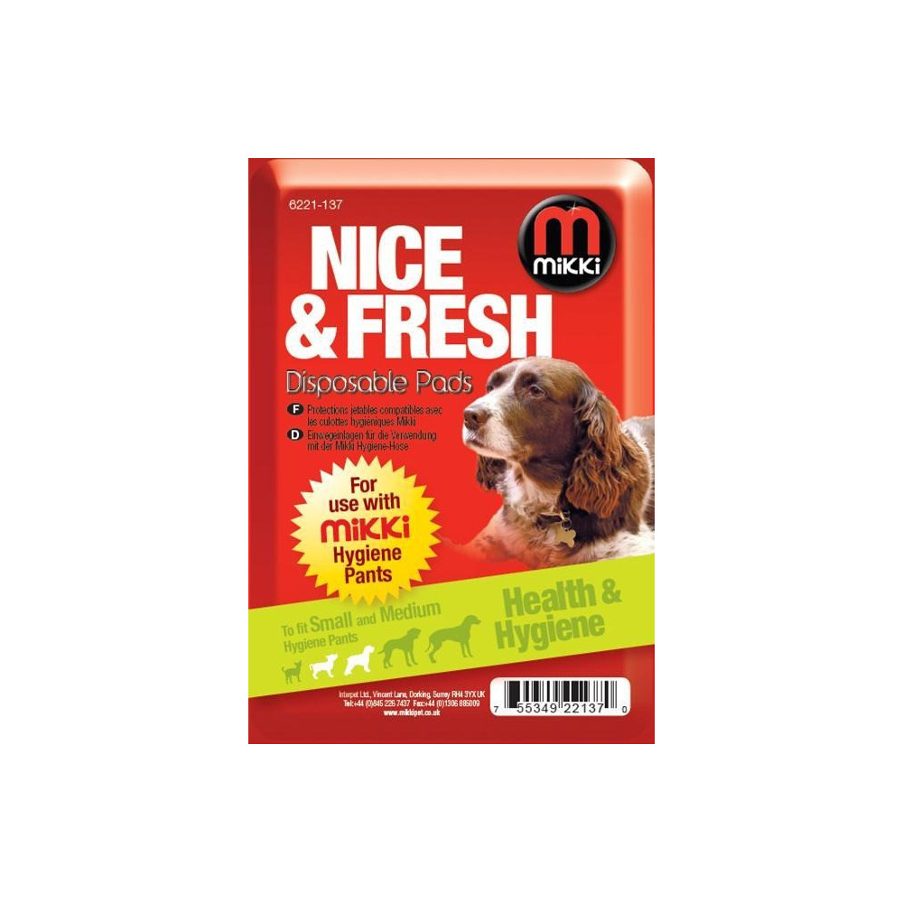 Mikki Disposable Pads For Use With Mikki Hygiene Pants For Female Dogs In Heat, Small-Medium