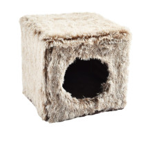 Bobby Cube Furry Cat Box Fancy Beds, Grey, Small