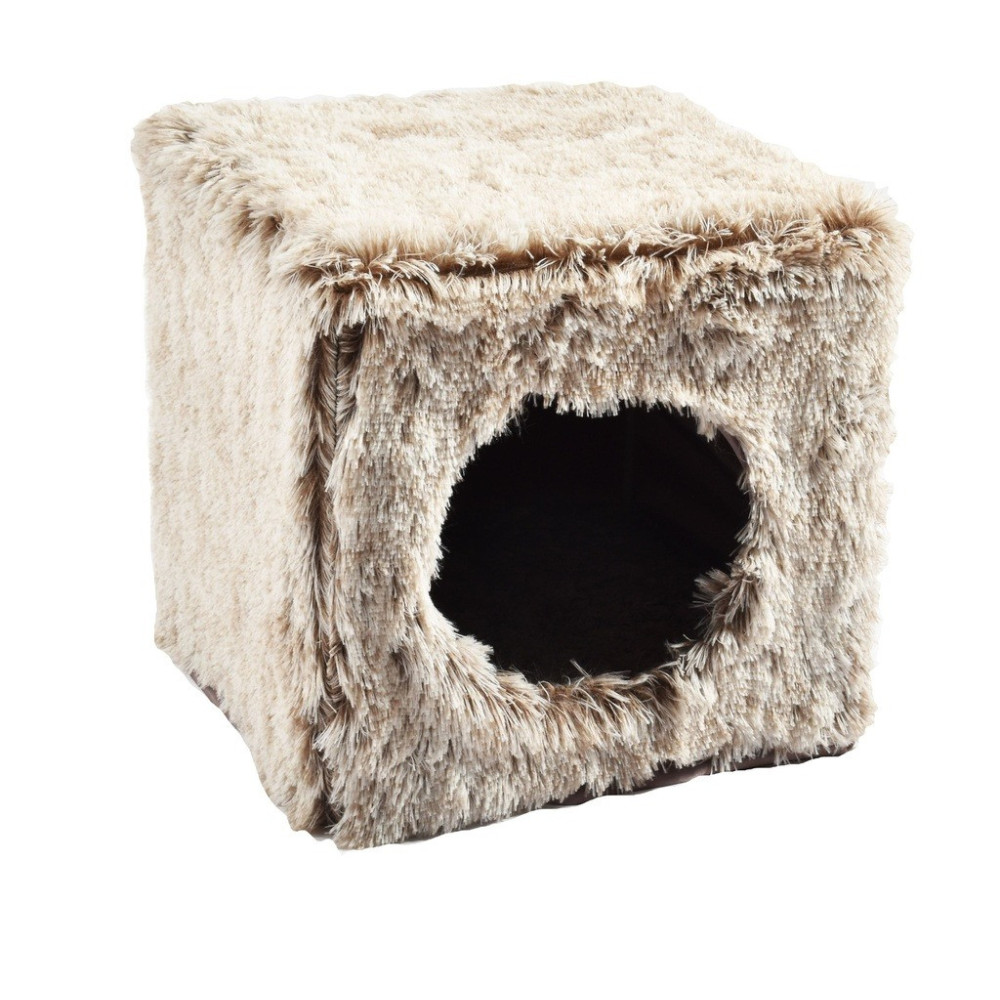 Bobby Cube Furry Cat Box Fancy Beds, Grey, Small