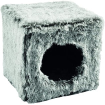 Bobby Poilu Cube Furry Cat Box Bed Bicolor Faux Fur House, Black, 38X38X38Cm