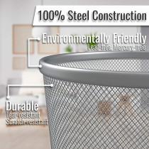 Yu Well Metal Wire Mesh Waste Basket Garbage Trash Can For Office Home Bedroom Study Room Kitchen, Silver, Round Shape, Medium