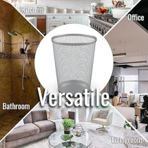 Yu Well Metal Wire Mesh Waste Basket Garbage Trash Can For Office Home Bedroom Study Room Kitchen, Silver, Round Shape, Medium