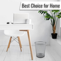 Yu Well Metal Wire Mesh Waste Basket Garbage Trash Can For Office Home Bedroom Study Room Kitchen, Silver, Round Shape, Medium