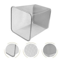 Yu Well Metal Wire Mesh Waste Basket Garbage Trash Can For Office Home Bedroom Study Room Kitchen, Silver, Square Shape, Medium