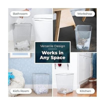 Yu Well Metal Wire Mesh Waste Basket Garbage Trash Can For Office Home Bedroom Study Room Kitchen, Silver, Square Shape, Medium