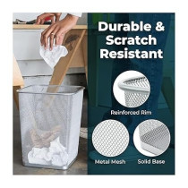 Yu Well Metal Wire Mesh Waste Basket Garbage Trash Can For Office Home Bedroom Study Room Kitchen, Silver, Square Shape, Medium