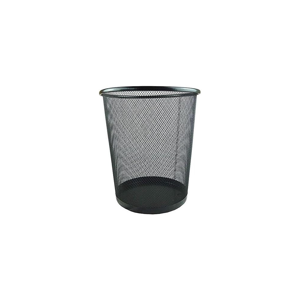 Yu Well Metal Wire Mesh Waste Basket Garbage Trash Can For Office Home Bedroom Study Room Kitchen, Black, Round Shape, Medium