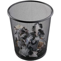 Yu Well Metal Wire Mesh Waste Basket Garbage Trash Can For Office Home Bedroom Study Room Kitchen, Black, Round Shape, Medium