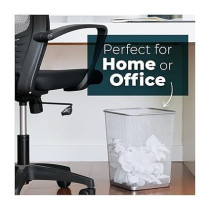 Yu Well Metal Wire Mesh Waste Basket Garbage Trash Can For Office Home Bedroom Study Room Kitchen, Silver, Square Shape, Large