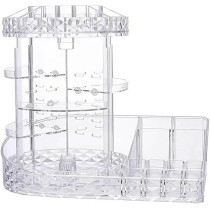 Yu Well Acrylic 360 Degree Rotating Makeup Organizer L-Shaped Adjustable Layers Large Capacity Clear Acrylic Storage Box Transparent Diamond Pattern