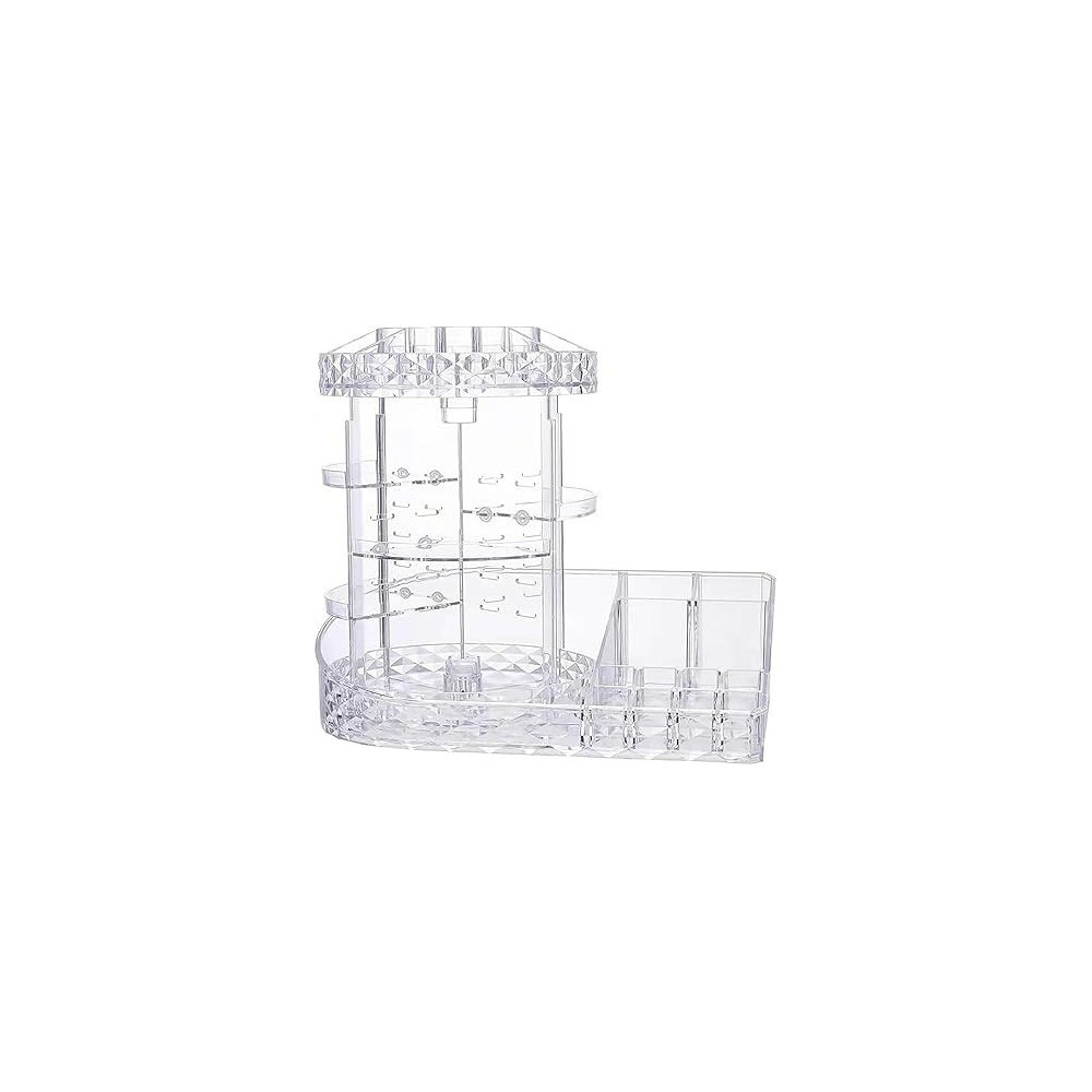 Yu Well Acrylic 360 Degree Rotating Makeup Organizer L-Shaped Adjustable Layers Large Capacity Clear Acrylic Storage Box Transparent Diamond Pattern