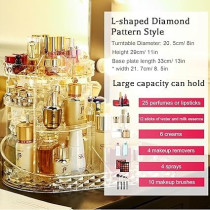 Yu Well Acrylic 360 Degree Rotating Makeup Organizer L-Shaped Adjustable Layers Large Capacity Clear Acrylic Storage Box Transparent Diamond Pattern