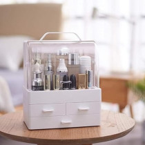 Yu Well Makeup Organizer, Large Capacity Cosmetic Organizer Storage Box Jewelry Holder Dust-Proof With Cover, Fits For Cosmetics And Makeup Accessories, White