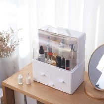 Yu Well Makeup Organizer, Large Capacity Cosmetic Organizer Storage Box Jewelry Holder Dust-Proof With Cover, Fits For Cosmetics And Makeup Accessories, White