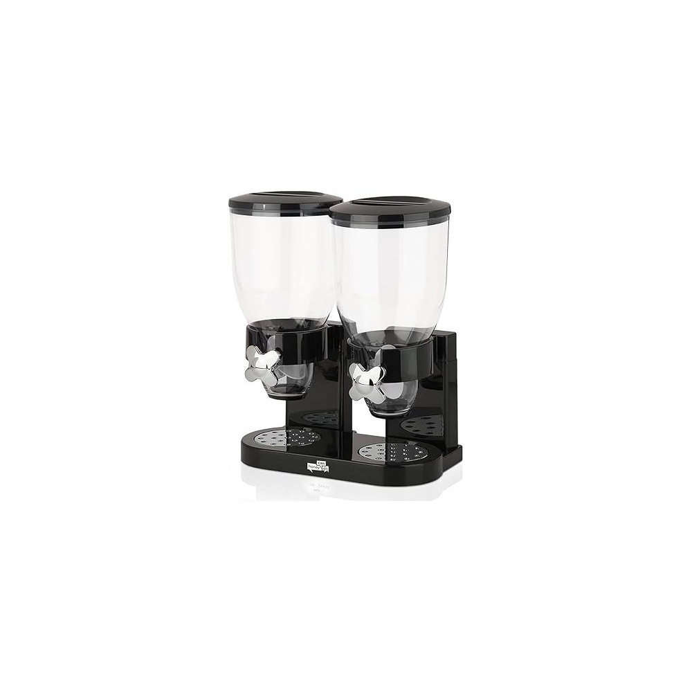 Yu Well Dual Food Dispenser, 2L Dry Food Dispenser, Grain Cereal Dispenser Countertop For Kitchen, Black