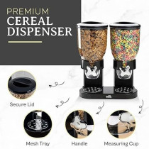 Yu Well Dual Food Dispenser, 2L Dry Food Dispenser, Grain Cereal Dispenser Countertop For Kitchen, Black