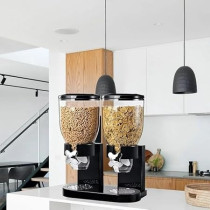 Yu Well Dual Food Dispenser, 2L Dry Food Dispenser, Grain Cereal Dispenser Countertop For Kitchen, Black