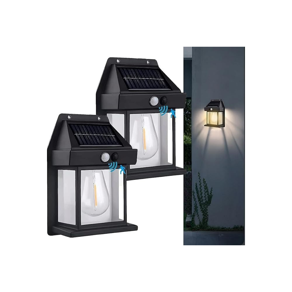 Yu Well Solar Motion Sensor Wall Lantern For Outdoor Lighting Weatherproof 3 Mode Adjustment Solar Wall Light For Villa Garden, Patio, Pathway, Model 3, 4 Pieces
