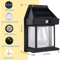 Yu Well Solar Motion Sensor Wall Lantern For Outdoor Lighting Weatherproof 3 Mode Adjustment Solar Wall Light For Villa Garden, Patio, Pathway, Model 3, 4 Pieces