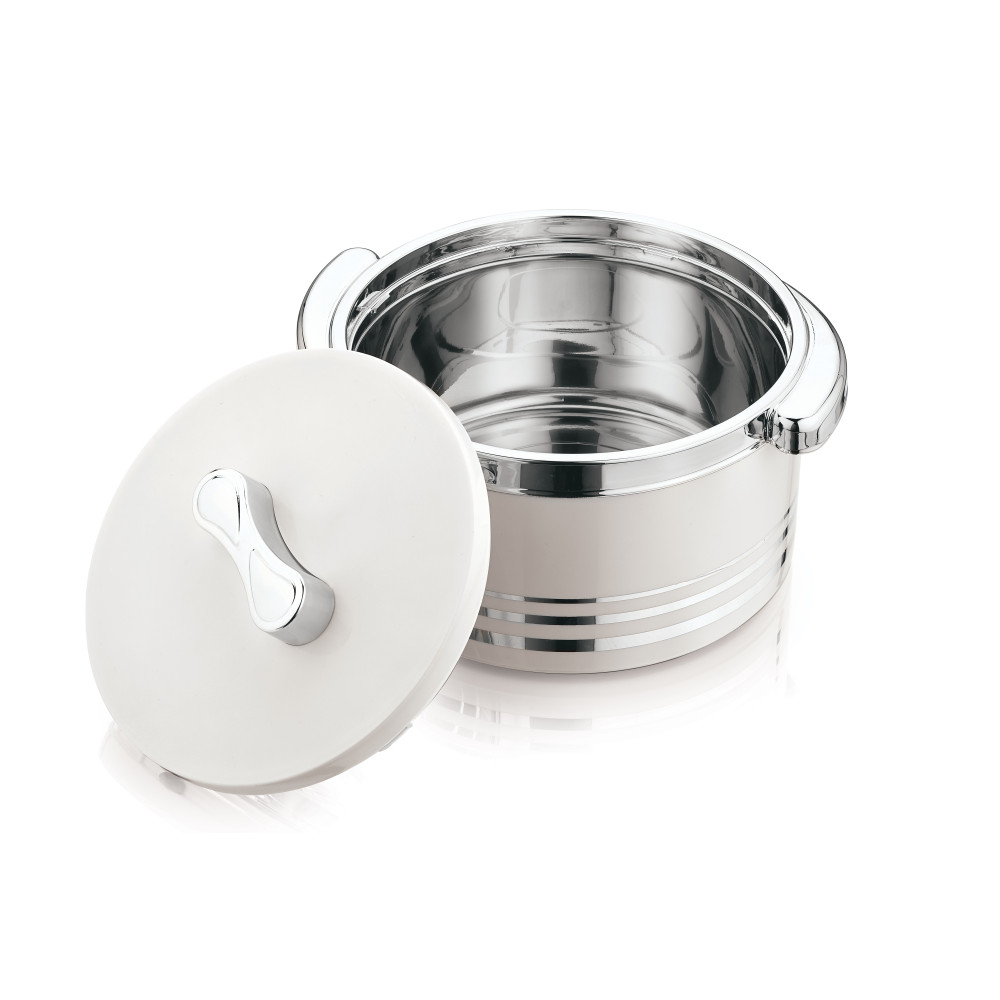 Winsor Panayaa Thermo Container, 3300ml- Stainless Steel Insulated Hot Pot Thermal Food Storage Containers Warmers, Silver/White, WPY3008