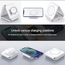 Yu Well 3 In 1 Magnetic Foldable Wireless Charging Station For Smart Phones, Airpods And Iwatch, Black