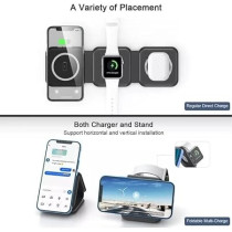 Yu Well 3 In 1 Magnetic Foldable Wireless Charging Station For Smart Phones, Airpods And Iwatch, Black
