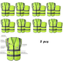 Yu Well Reflective Safety Vests High Visibility Breathable Day Night Warning Jacket With Zipper And 5 Pockets For Construction, Traffic, Cycling Safety Purpose, Xll, Green, 8 Pieces