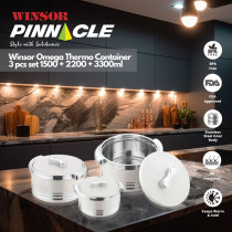 Winsor Omega Thermo Container 3 Pieces set, 1500/2200/3300m Hot Pot Stainless Steel Casserole Set Insulated Food Warmer Set Perfect For Your Dining Table, Silver/White, WPY3009
