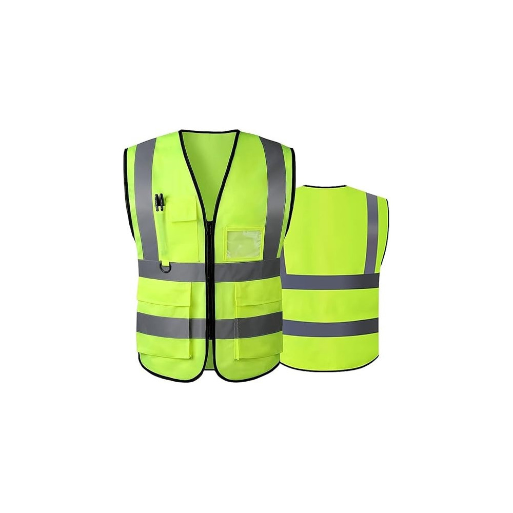 Yu Well Reflective Safety Vests High Visibility Breathable Day Night Warning Jacket With Zipper And 5 Pockets For Construction, Traffic, Cycling Safety Purpose, Medium