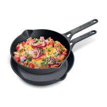 Prestige Pre-Seasoned Cast Iron Cookware Set, 20Cm And 24Cm Frypan Set Combo Offer for Kitchen Iron Utensils For Cooking Induction Cookware Set, Black, PR49082