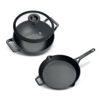 Prestige Pre-Seasoned Cast Iron Cookware Set, 24Cm Kadai W/L And 26Cm Frypan Set Combo Offer For Kitchen Iron Utensils For Cooking Induction Cookware Set, Black, PR49083