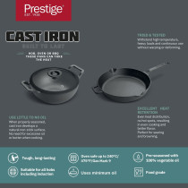Prestige Pre-Seasoned Cast Iron Cookware Set, 24Cm Kadai W/L And 26Cm Frypan Set Combo Offer For Kitchen Iron Utensils For Cooking Induction Cookware Set, Black, PR49083