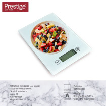 Prestige Digital Food Scale Multi-Functional Kitchen Scale and Baking Scale Ultra Slim with Large LCD Display Premium Plastic and Glass Food Scales, 11lb/5kg With, 1g, PR81005, White
