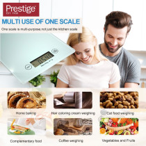 Prestige Digital Food Scale Multi-Functional Kitchen Scale and Baking Scale Ultra Slim with Large LCD Display Premium Plastic and Glass Food Scales, 11lb/5kg With, 1g, PR81005, White