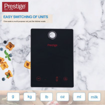 Prestige Digital Kitchen Scale Multifunction Food Weight Scale 5KG Ultra Slim with Large LCD Display Premium Plastic and Glass Food Scales 11lb/5kg with 1g Precision, Black, PR81006