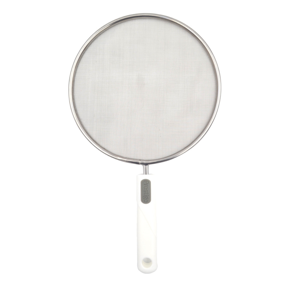 Prestige Splatter Guard 29cm, Premium Stainless Steel Oil Splatter Screen for Frying Pans Kitchen Essential for Clean Cooking, Silver/White, PR49054