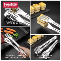 Prestige Stainless Steel Tong Kitchen Cooking Tongs Cooking Barbecue Grilling Food Tongs Steak Tongs, Salad Tongs, Dessert Tongs For Buffet, Silver, PR49076