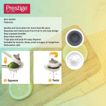 Prestige Dual Action Citrus Press Manual Lemon and Lime Squeezer with Innovative Design for Effortless Juicing High-Quality Citrus Press Juicer for Fresh Homemade Juice, PR81004, White