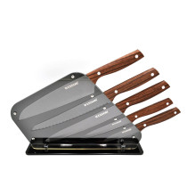 Winsor 5-Piece Stainless Steel Chef Knife Set with Non-Stick Coating Wood Pattern Handles and Acrylic Block Kitchen Knife Set, WR80813, Brown
